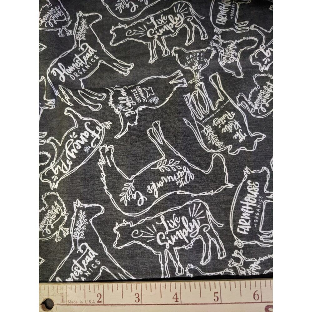 Precut 1 Yard Rustic Pantry Farmhouse Fabric Cotton Horse Pig Chicken Organic
